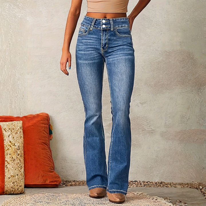 Dames Broek met Hoge Taille en Flared Pijpen