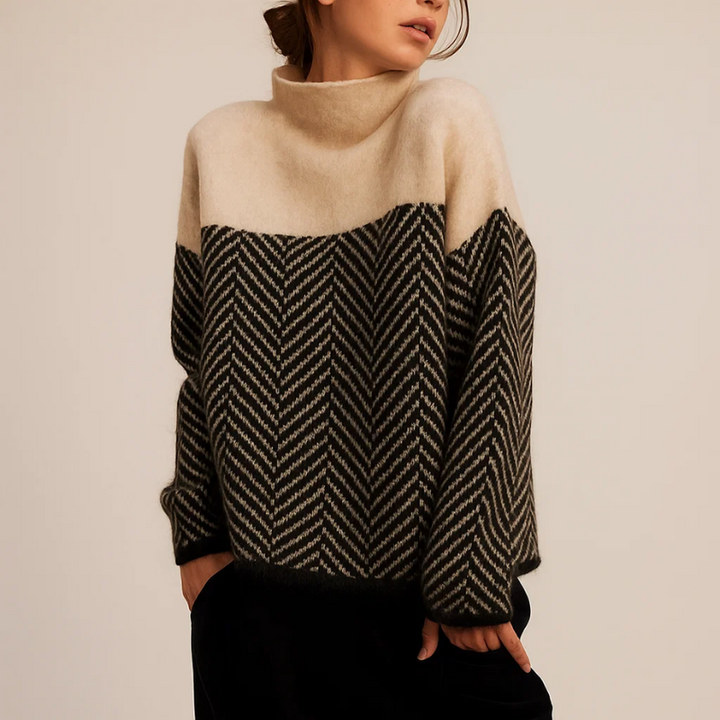 Dames Oversized Trui met Col en Visgraatmotief